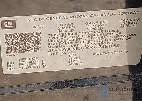 2019 Chevrolet Equinox Premier z USA, uszkodzony, nr VIN 2GNAXNEVXK6249862